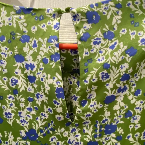 MELLODAY Floral Print Tiered Mini Dress Green Blue Puff Sleeve M