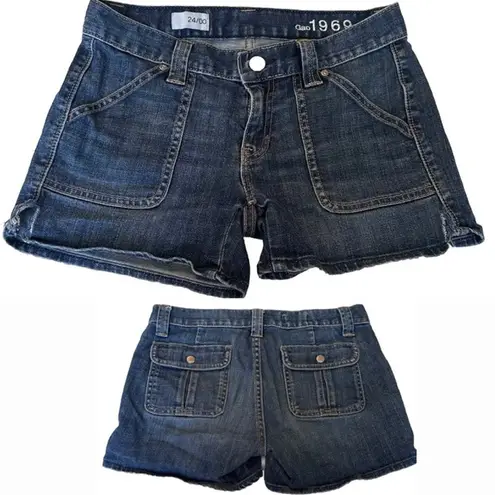 Gap  Denim Women's Low Rise Jean Shorts Dark Wash Stretch Sz 24 00 3.5” Larchmont