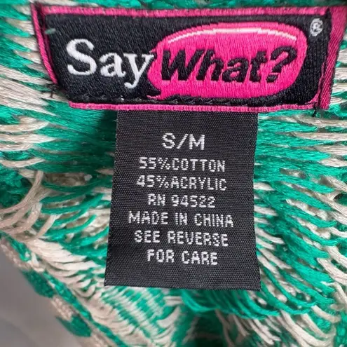 Say What? Kelly green and tan tassels cardigan sweater vest size s/m NWOT