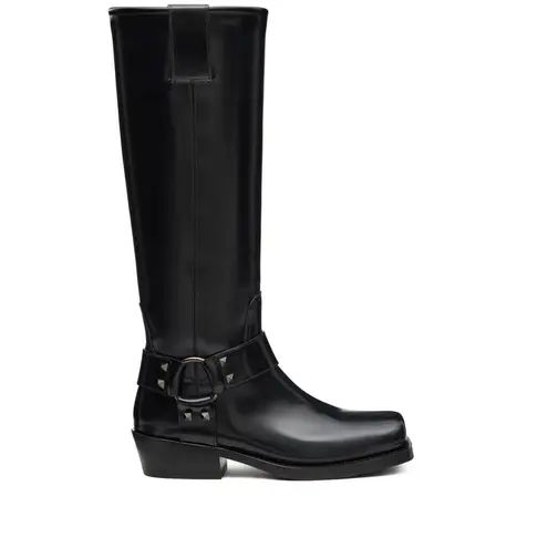 Valentino Garavani Valentino Rockstud Knee-high Leather Boots Black