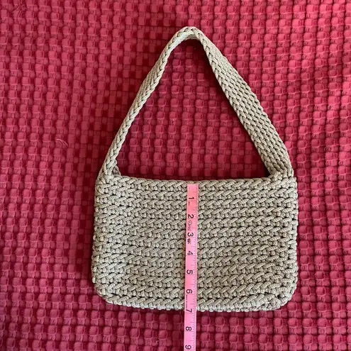 Handmade Crochet Shoulder Bag – Beige Knitted Purse, Trendy Small Tote, Minimalist Style