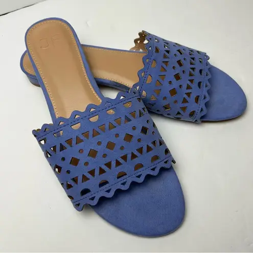 JustFab  Simone Laser Cut Slide Sandals in Blue