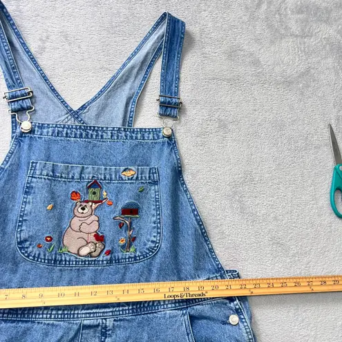 Vtg. C.J. Banks 18W Denim Overalls Women Embroidered Bear Cottagecore Blue Jean