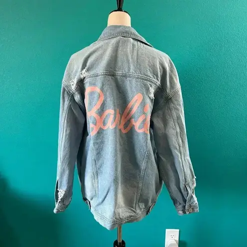 Missguided Barbie X Oversized Blue Acid Wash Denim Jacket Distressed Size 6