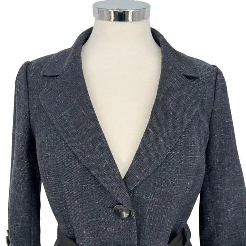 Classiques Entier Wool Linen Tie Waist Blazer Jacket Navy Blue Size 6