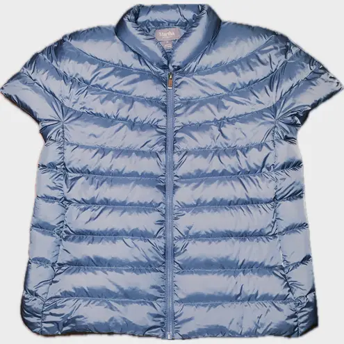 Martha Stewart Dusty Blue Down Insulated Zip Puffer Vest Short Sleeve Jacket M Size M