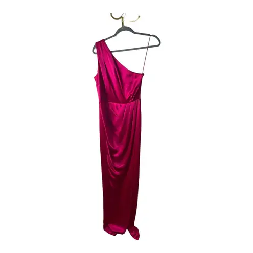 Lee NWT Sau  Preston Satin Maxi Dress One Shoulder High Slit Raspberry Size 6