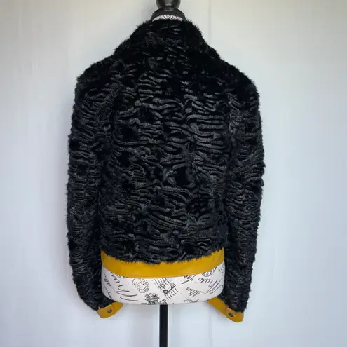 STAUD Buddha black faux shearling fur jacket w/ yellow leather trim size S small