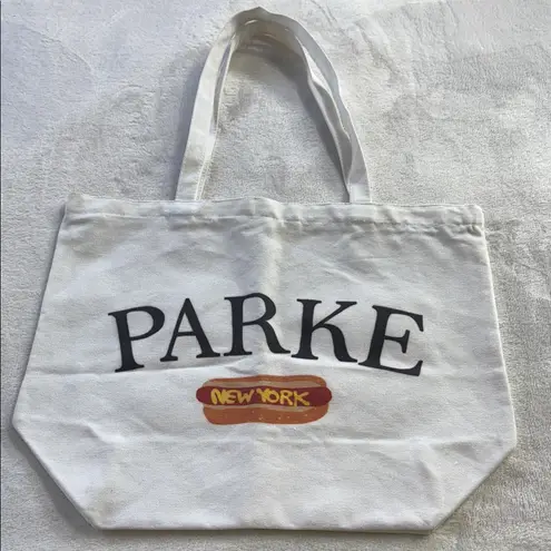 Parke NYC Pop Up Hot Dog Exclusive Canvas Zip Up Tote Bag White