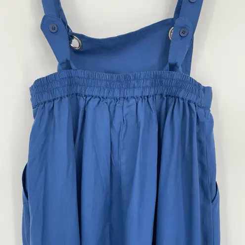 Skies Are Blue Womens Blue Pinafore Midi Eyelet Overall Style Bib Dress XS