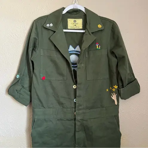 CBONZ Watch Your Back Evil Eye Organic Hemp Cotton Jumpsuit in Green Large