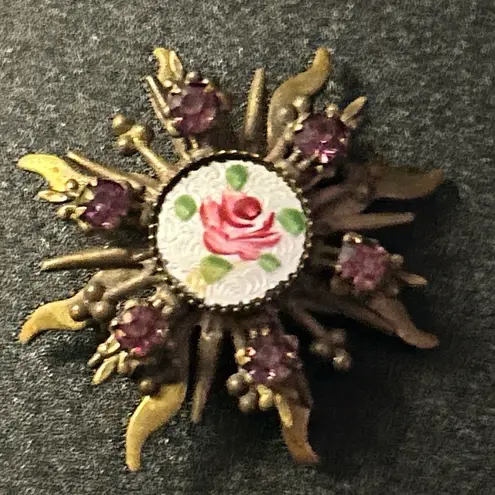 Women's Unbranded Gold Purple Rose Enamel Brooch One Size
