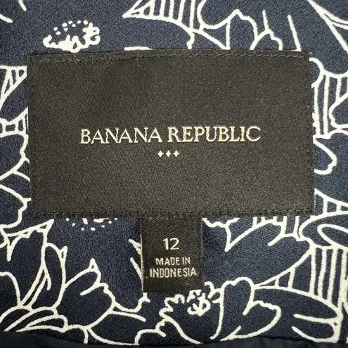 Banana Republic  Size 12 Blazer Jacket Printed Flute Open Floral Blue Cool Combo