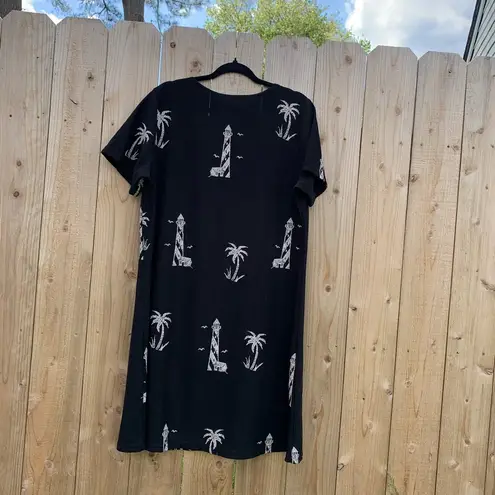 Vintage lighthouse maxi dress invite black white seagulls large palm tree summer