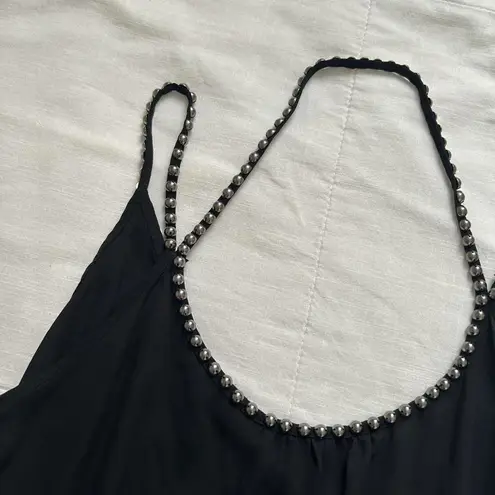 Vintage Black studded strap halter top with double strap detail Size small