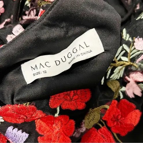 Mac Duggal Black Floral Embroidered Lace-Up Mini Dress Formal Size 12