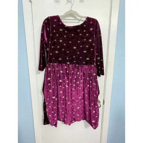 Handmade Celestial Purple Velvet Dress Small Gold Stars Whimsygoth Witchy