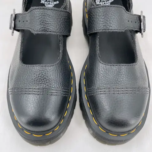 Dr. Martens Addina Platform Mary Janes Black Leather Flower Buckle Shoes Size 9