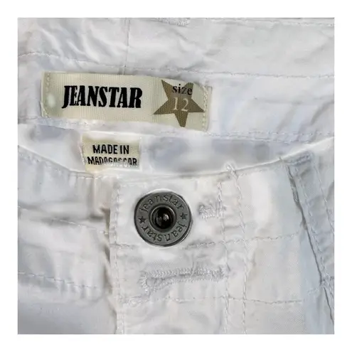 NEW Jeanstar White CAPRI DENIM PANT Women's 12 Cargo Style Jean Pockets Tie Hem