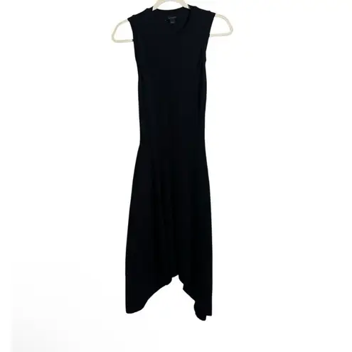 AllSaints Midi Dress Size 4 Black Ribbed Knit Asymmetrical Hem Sleeveless Mia