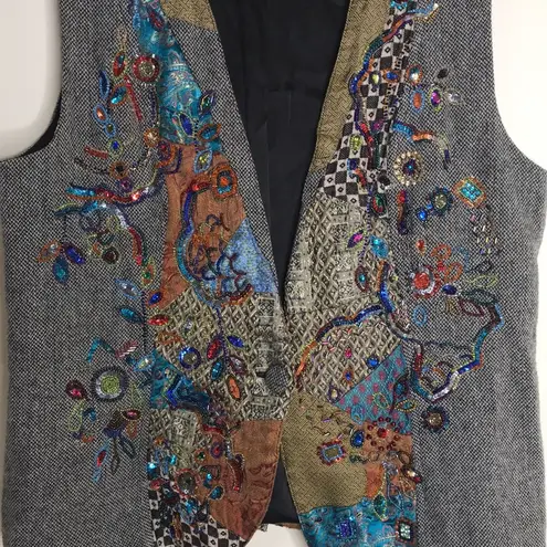 Chico's Vintage  embroidered beaded wool blend vest with button size 2