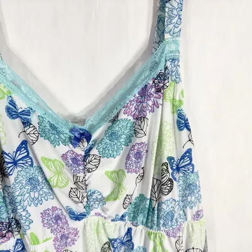 Avon Plus Size 3X Sleep Tank Top Blue White Lace Butterflies Stretch 140