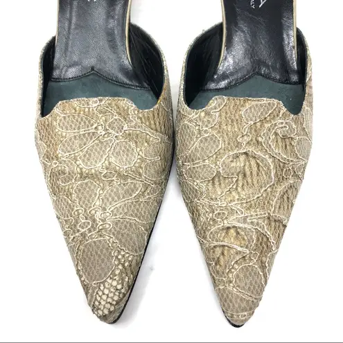 via spiga tan lace mules, made in Italy, size 8.5