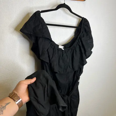 Ava & Viv Women's 2X Black Ruffled Off Shoulder Tie Waist Jumpsuit