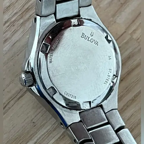 Bulova Marine Star Diamond Ladies Watch Black Pearl Dial Date Stainless Bracelet