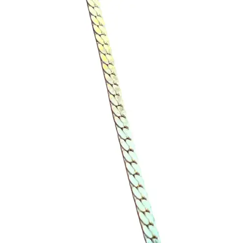 Vintage Gold Tone Necklace Clear Rhinestones Opal Pendant Bib Flat Chain Estate