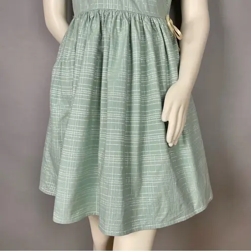 Handmade Wrap Dress Green Metallic Tulip Sleeves Twee Pockets Gathered Skirt