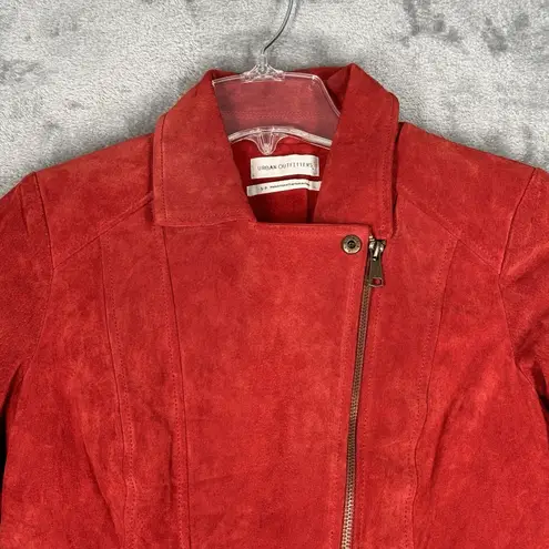 Urban Outfitters  Suede Moto Jacket Womens S‎ Red Leather Biker Y2K Edgy Rocker