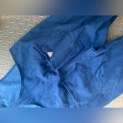 Guess Straight leg Blue Denim overalls  logo medium wash fall classic $110 casual