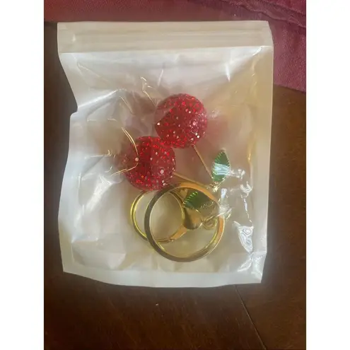 Red Cherry Rhinestone Keychain Sparkle Pendant Bag Charm Cute Accessory Red