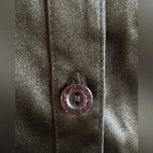 Buttons Color Style Black Satin short Striped Sleeves Metal V Neck Ruffles SZ XL