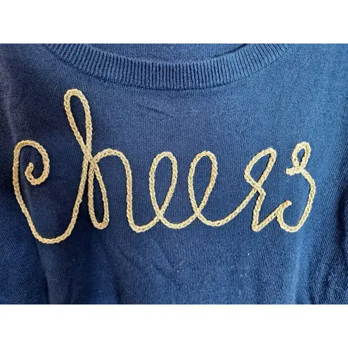 Roz & Ali Women's Navy Acrylic Cheers Embroidered Crew Neck Sweatshirt Size XL
