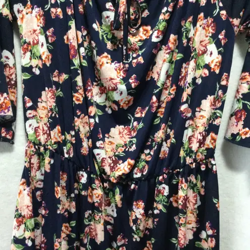 Shiella Rose Navy Floral Print Off Shoulder Ruffle Tiered Dress Size M Blue Size M