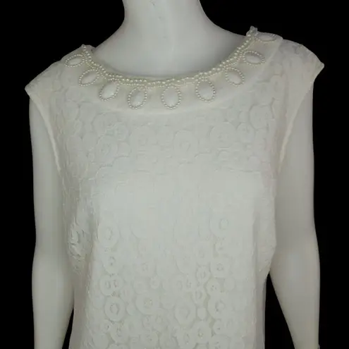 Studio One Womens 18 Ivory Lace Overlay Midi Dress Pearl Neckline Sleeveless