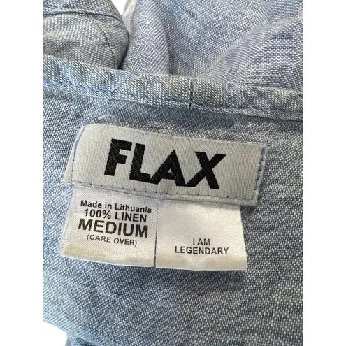 Flax | M | Pure linen dress Midi Pullover Pockets Short Sleeve Women's Chambray