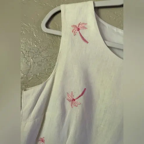 Real Comfort Linen White w/Pink Embroidered Palm Trees SL Lined Dress Size 12