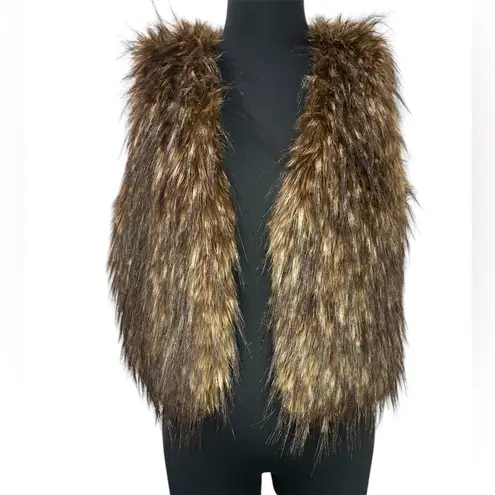 Shaggy faux fur vest animal print ski resort snow Brown Size M