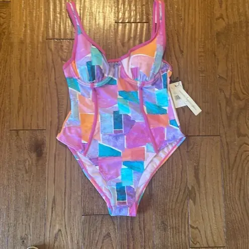 Nanette Lepore  NWT pink printed molded cup one piece swimsuit 4