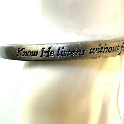 Silver tone inspirational religious bangle bracelet