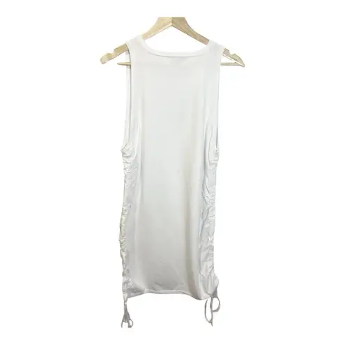 525 America Side Ruched Dress XL White Side Ties Tank Bodycon Stretch Beach