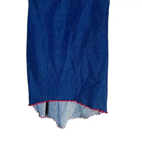 Stacy Womens Size Small Denim Strapless Tube Top Ruffled Hem Vintage Y2K Dress Blue