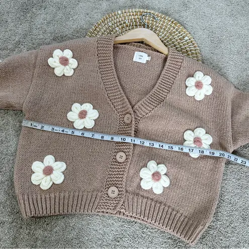 Luna Ivy Women’s 3D Flower Knit Cardigan Sweater Cropped Coquette in Cream S Pink