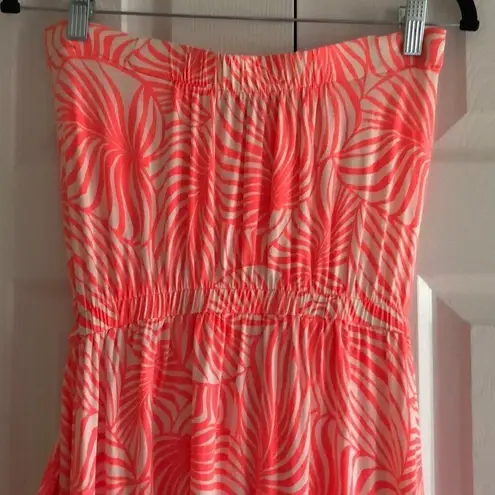 Gap  Strapless Neon Pink Leaf Pattern Maxi Dress Size XS