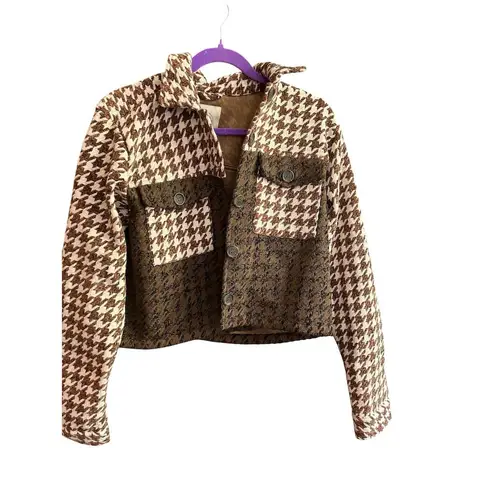 Stoosh Women's Houndstooth Cropped Jacket Brown Size L Casual