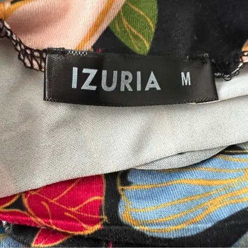 Floral Izuria Asymmetrical Neckline Long Sleeved Blouse size M Black Size M