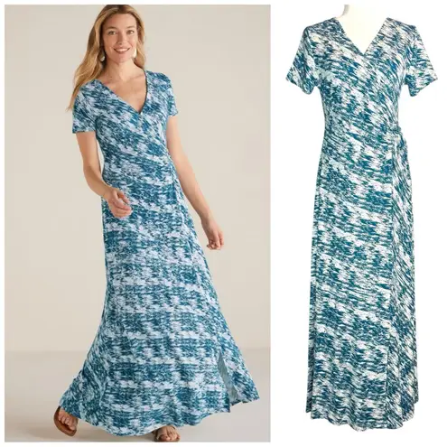 Soft Surroundings NWOT $130 Teal Joanna Surplice Maxi Wrap Dress Size M